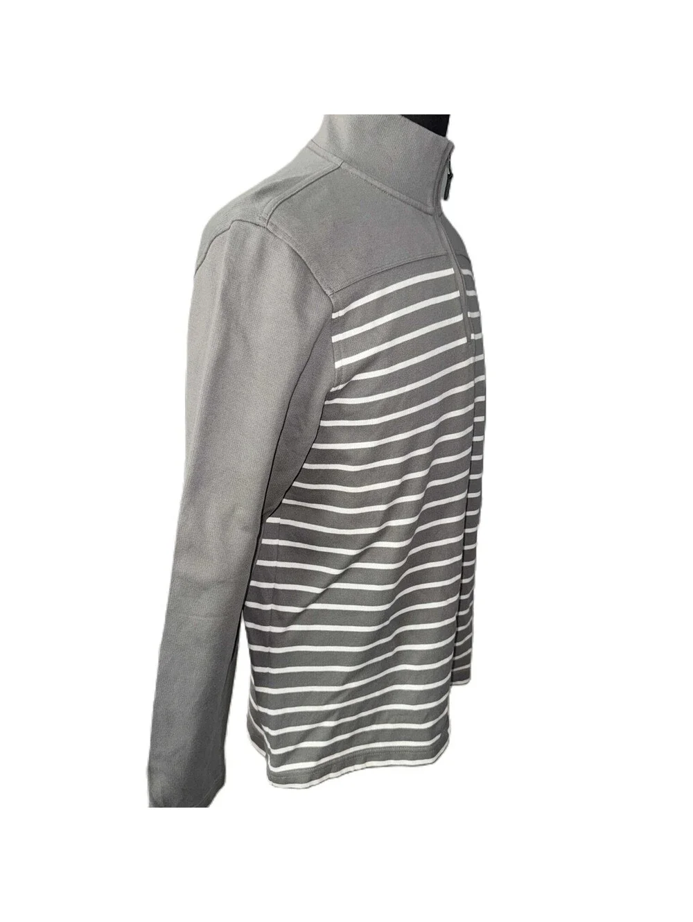 BANANA REPUBLIC Vintage Men’s Striped French Rib Half-Zip Pullover in Gray-Large